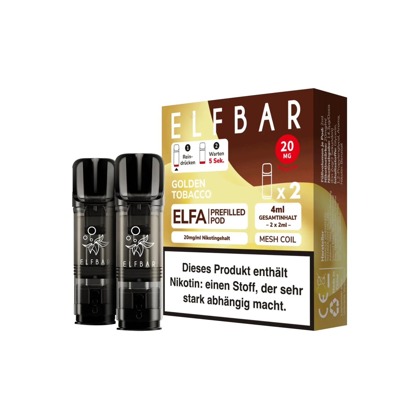ELFA Pod 2% Nikotin - Golden Tobacco | 10er Pack günstig kaufen bei BudXpress.de